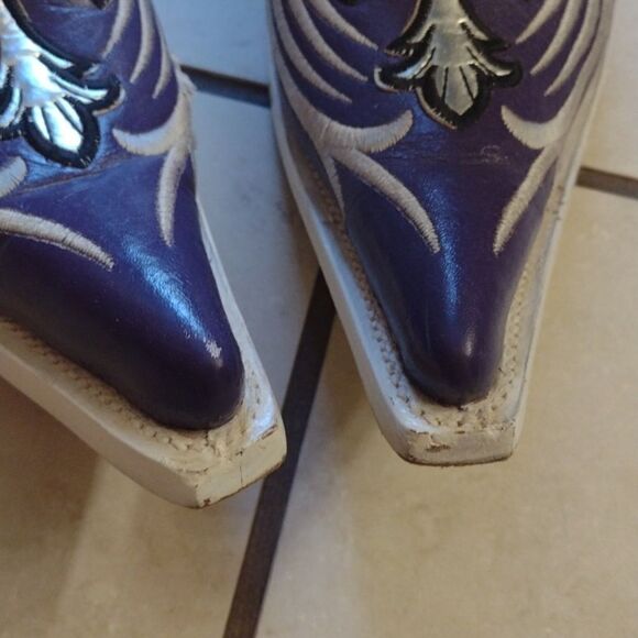 Aguila Real Botas Vaquera Boot leather Point toe western silver cross purple - Picture 14 of 16